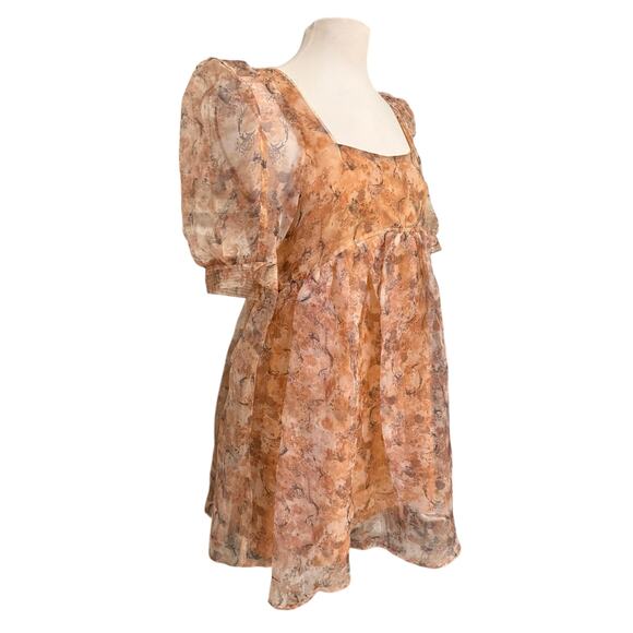 En Saison La Raque Mini Dress Marigold Multi Puff Sleeve Babydoll Size M - Picture 8 of 13